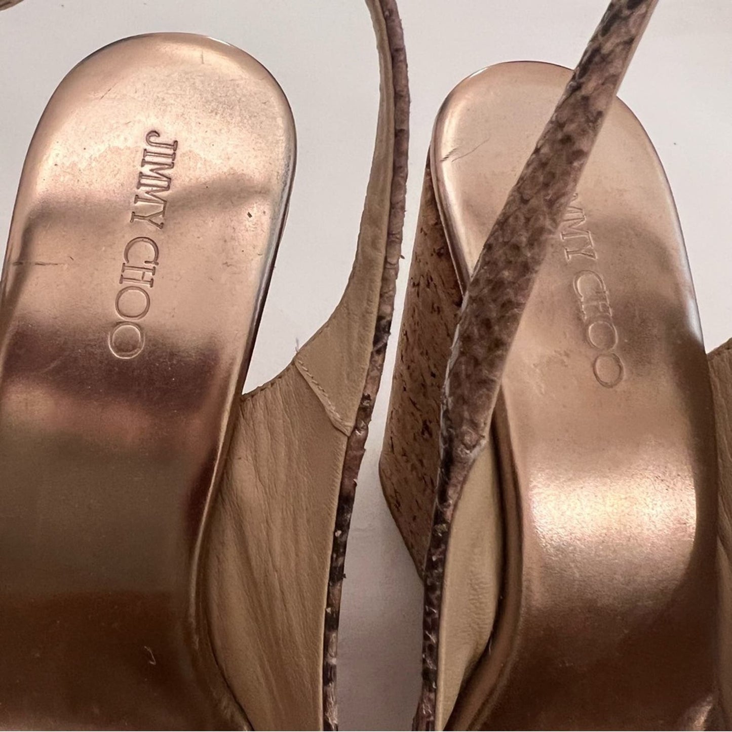 Jimmy Choo Snakeskin Leather Cork Slingback Wedge 38