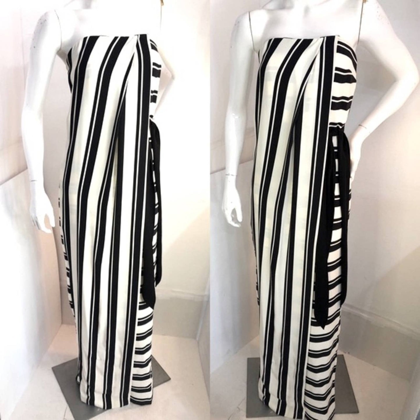 Halston Heritage Black & White Strapless Striped Gown NWT
