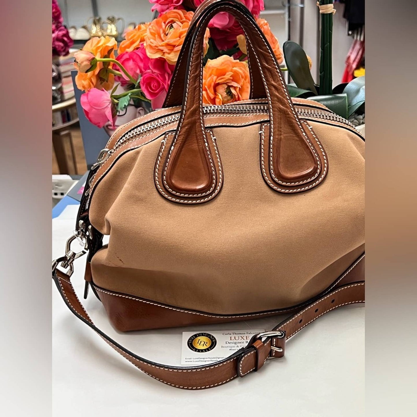 GIVENCHY Nightingale Brown Canvas & Leather Bag
