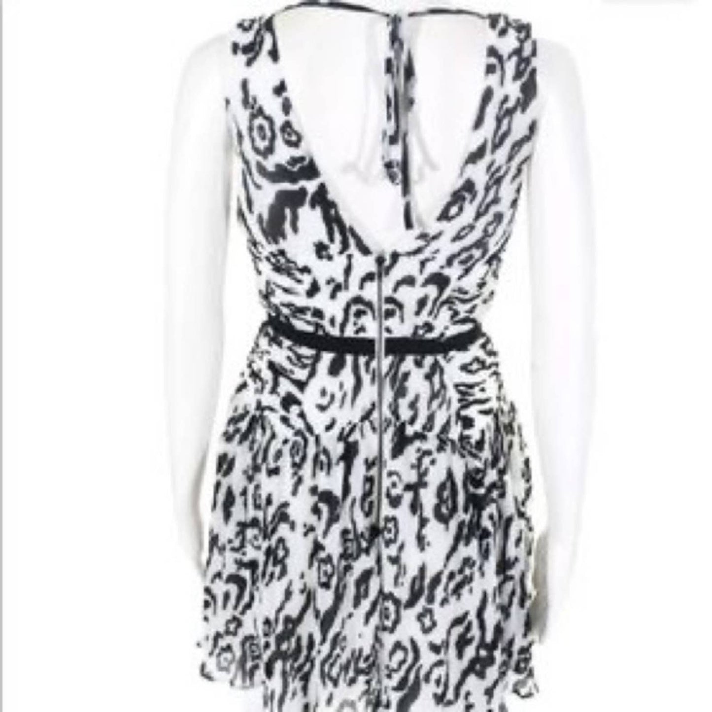 SELF PORTRAIT Leopard-print Plissé-chiffon Mini Dress In White | Black Sz 2