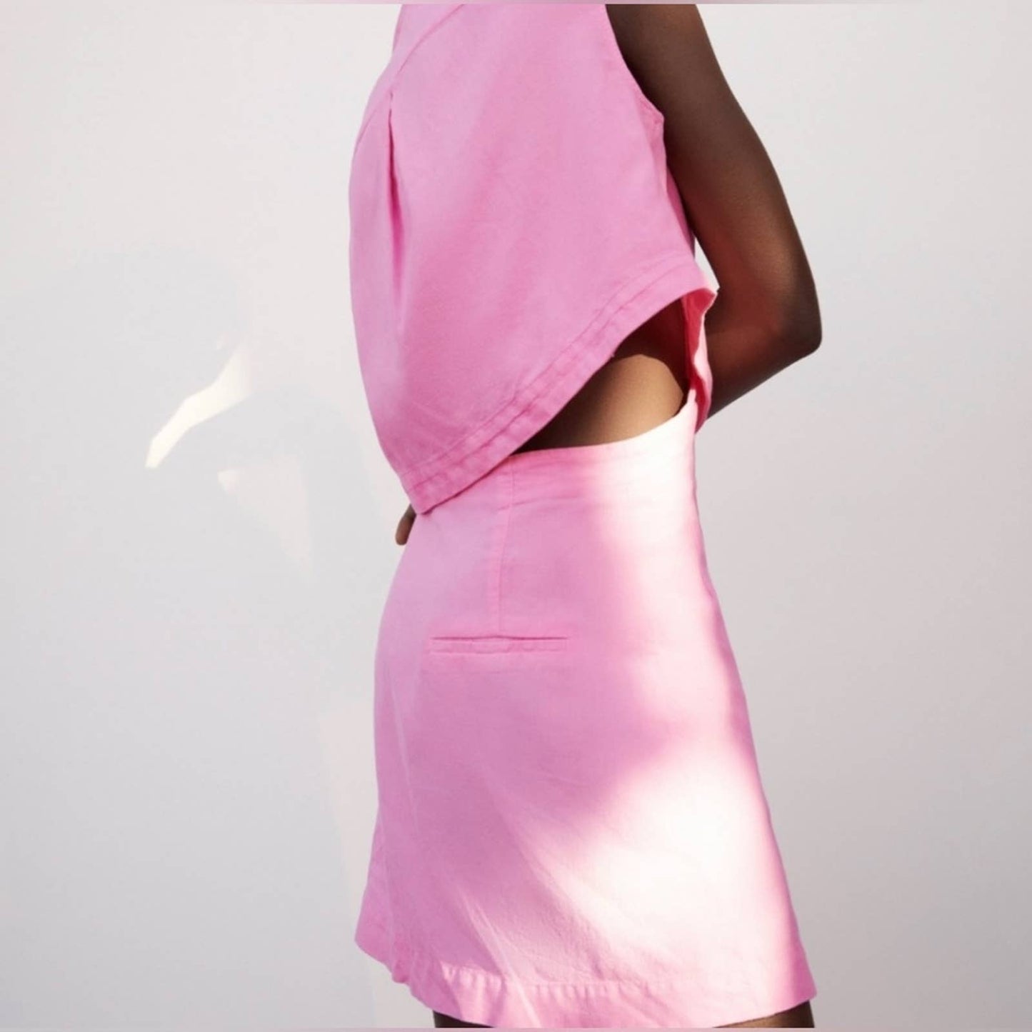 Zara Pink  Crop Open Back Linen Blend Dress XS
