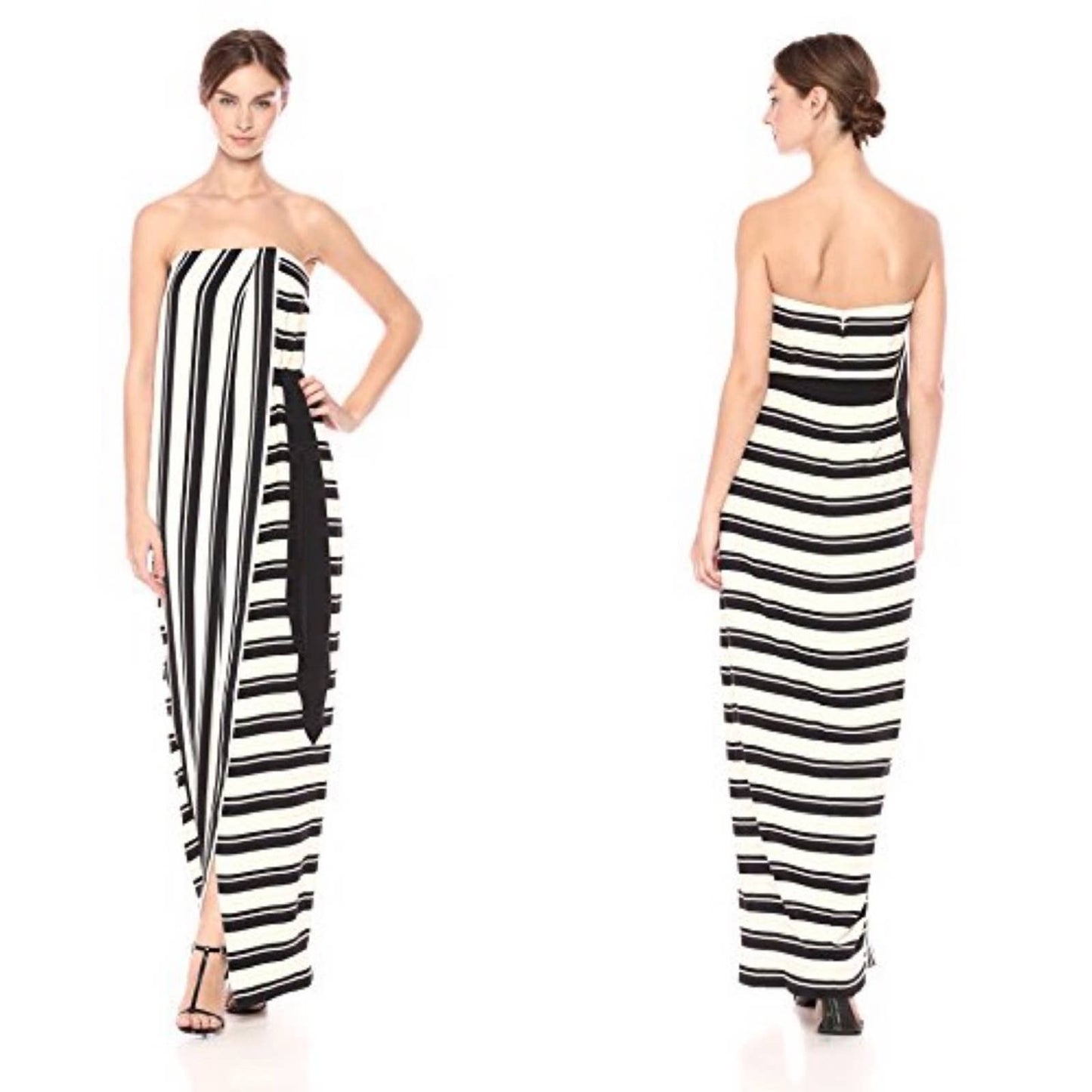 Halston Heritage Black & White Strapless Striped Gown NWT