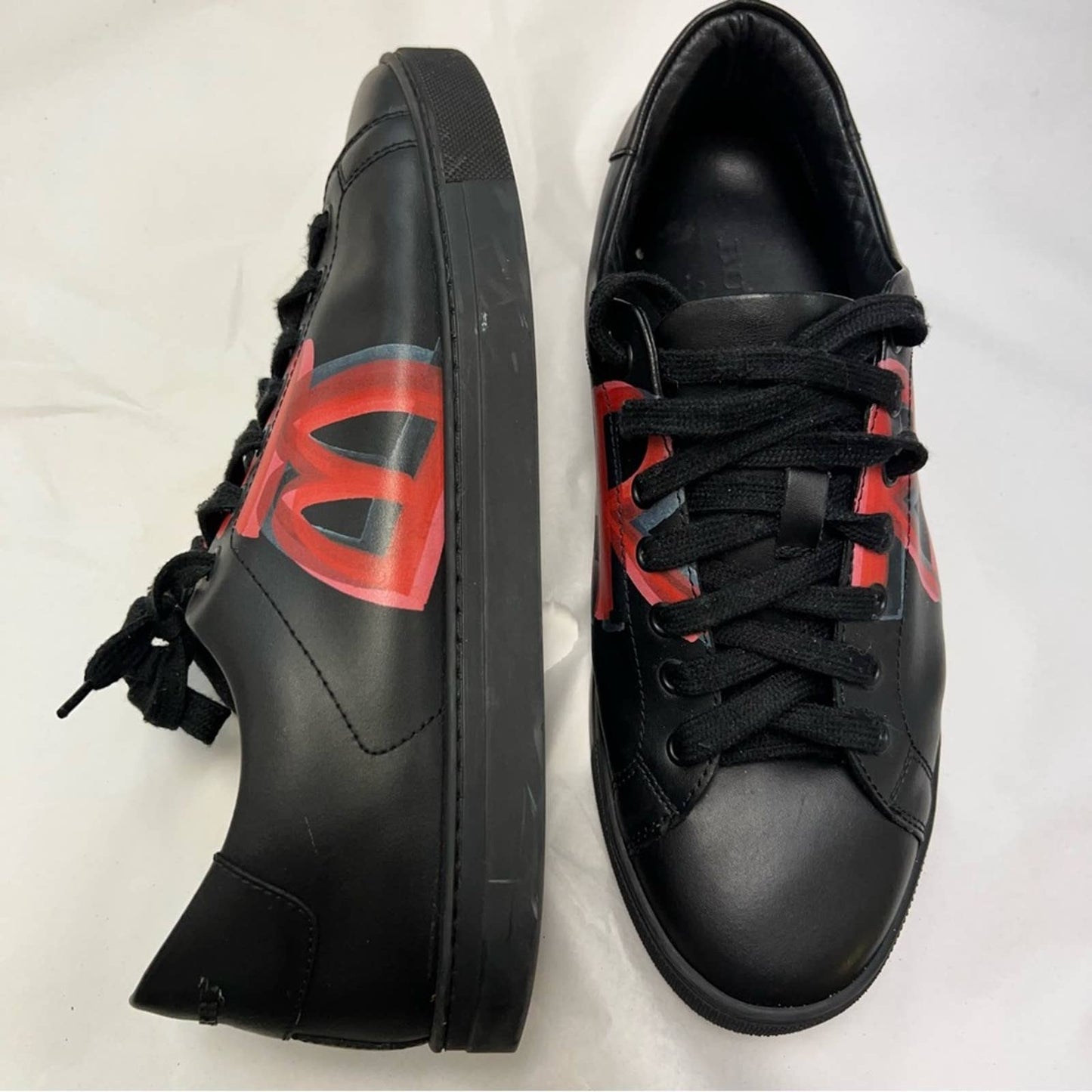 MEN BURBERRY Painted Logo Sneakers Low Cut Sneakers Black Leather 41 - US: 8 Men