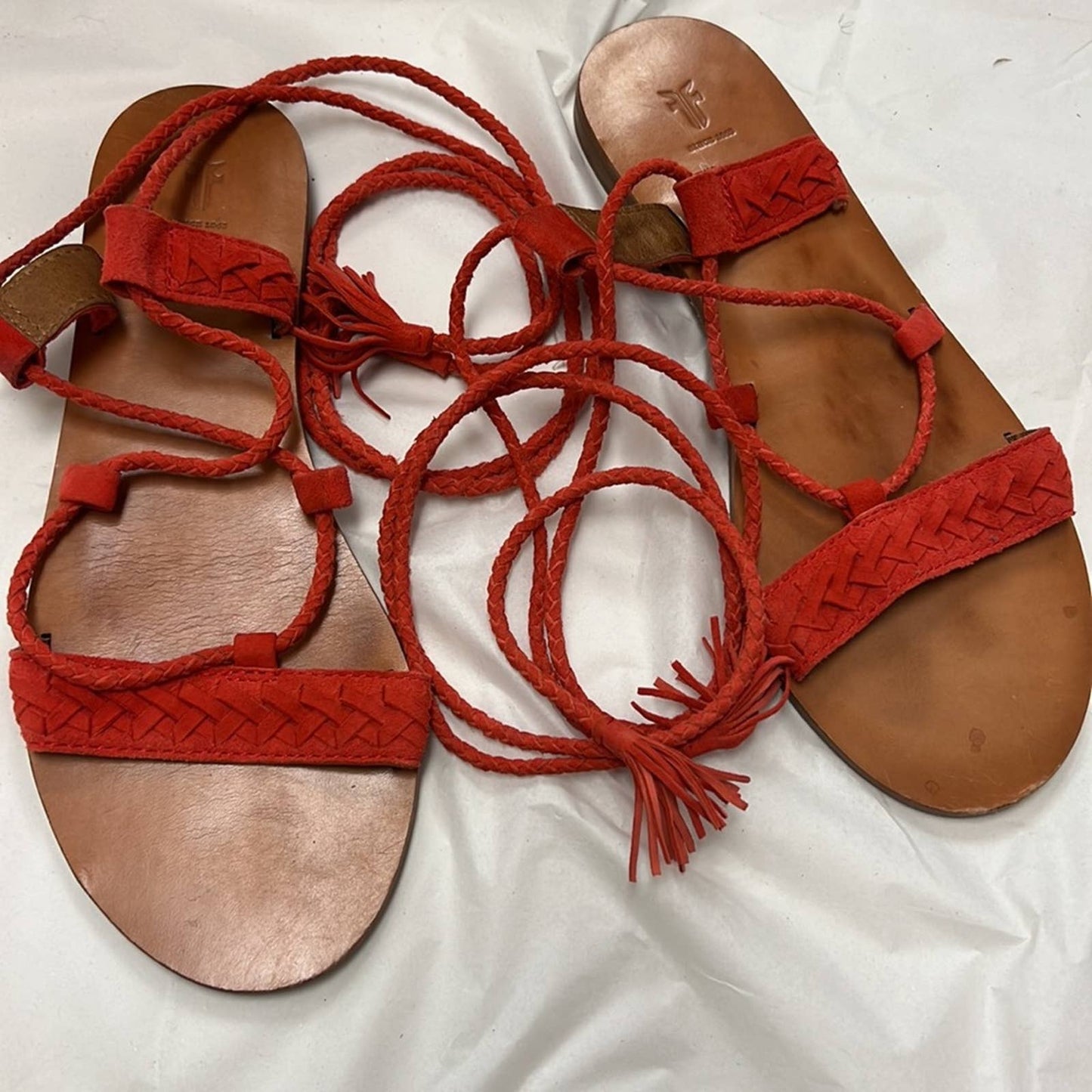 FRYE Burnt Orange Woven Tassel Sandals 7.5