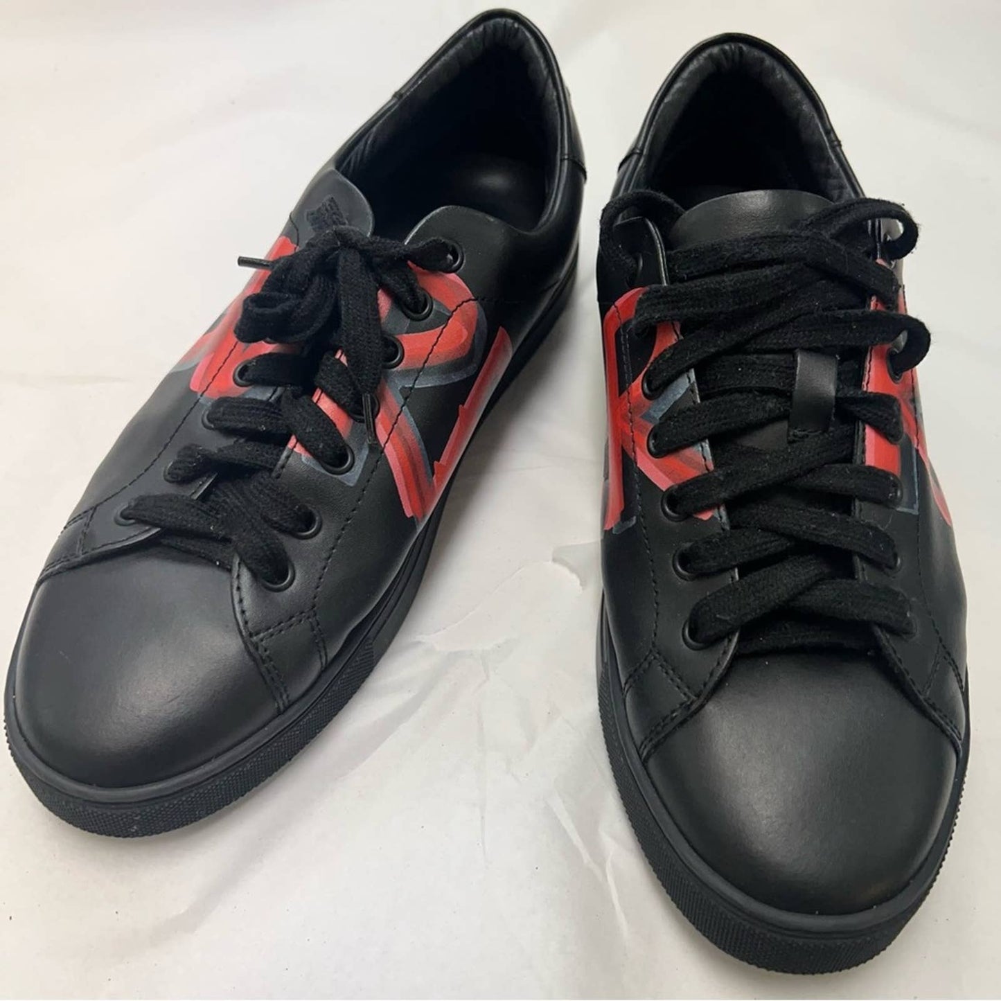 MEN BURBERRY Painted Logo Sneakers Low Cut Sneakers Black Leather 41 - US: 8 Men