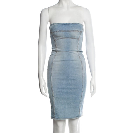 DSQAURED2 Light Blue Denim Strapless Mini Dress 40/SM