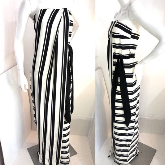 Halston Heritage Black & White Strapless Striped Gown NWT