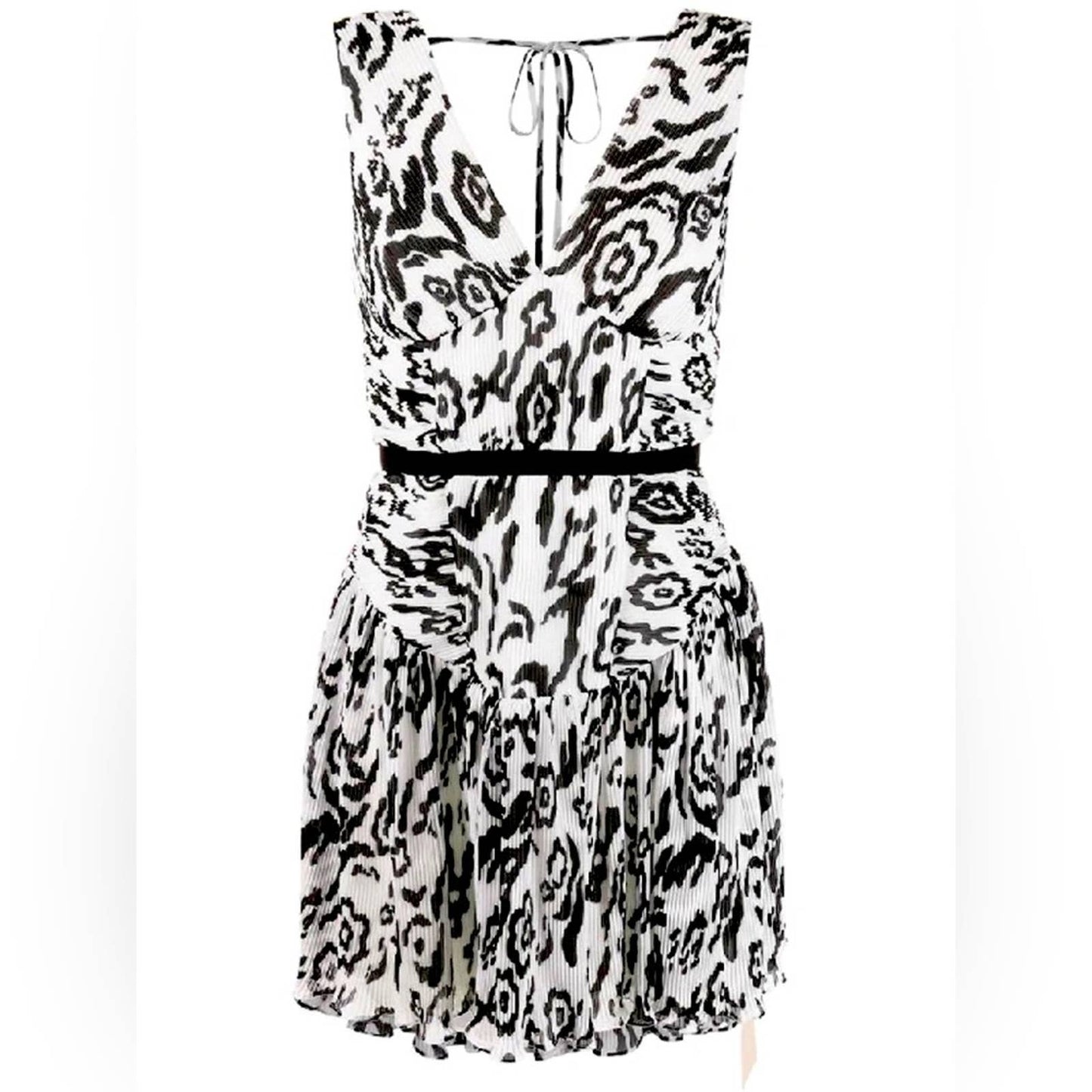 SELF PORTRAIT Leopard-print Plissé-chiffon Mini Dress In White | Black Sz 2