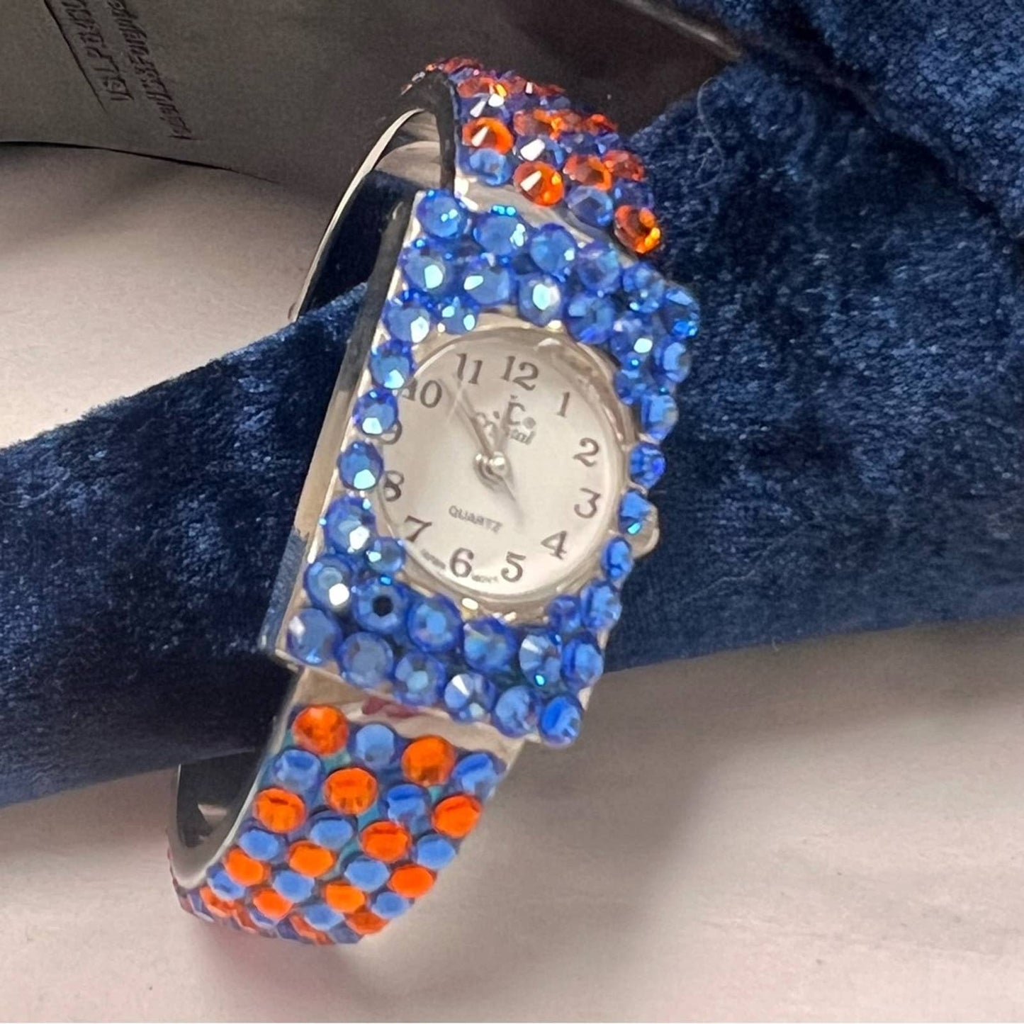 JC CRYSTAL Orange & Blue Crystal Cuff Watch