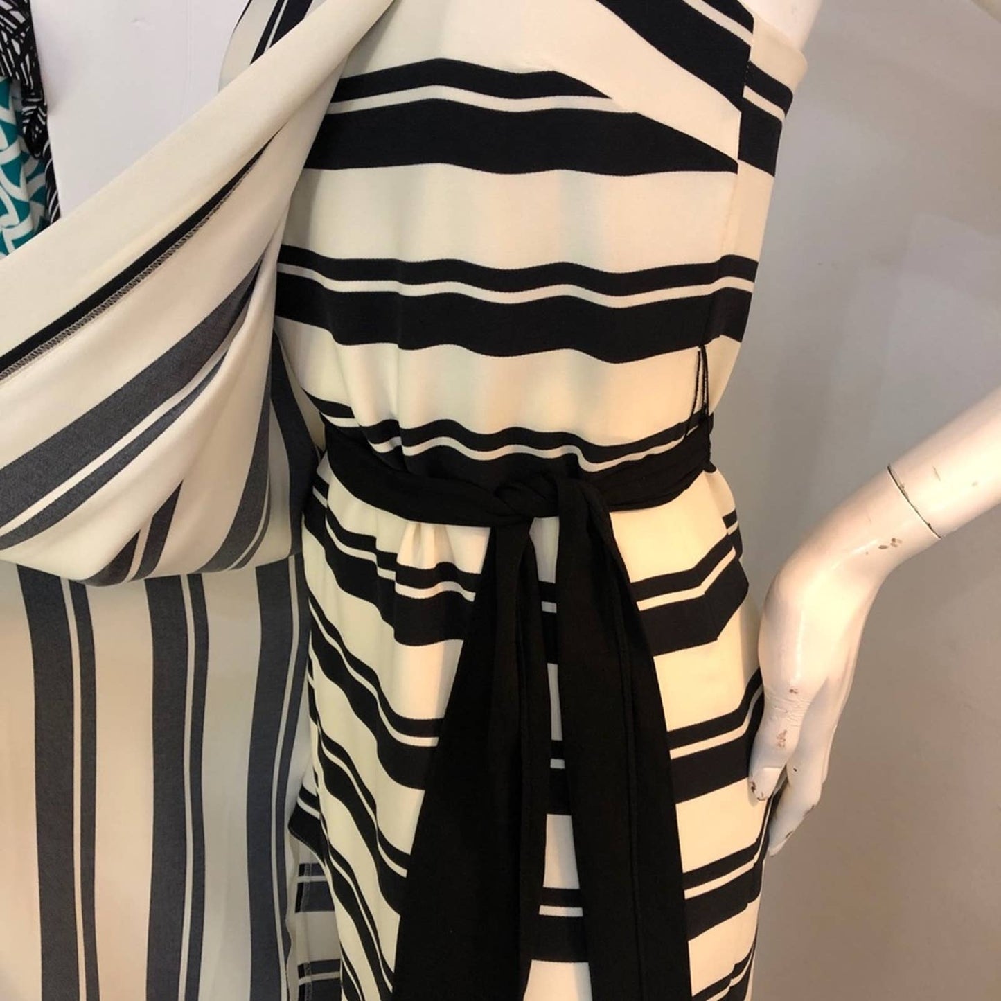 Halston Heritage Black & White Strapless Striped Gown NWT