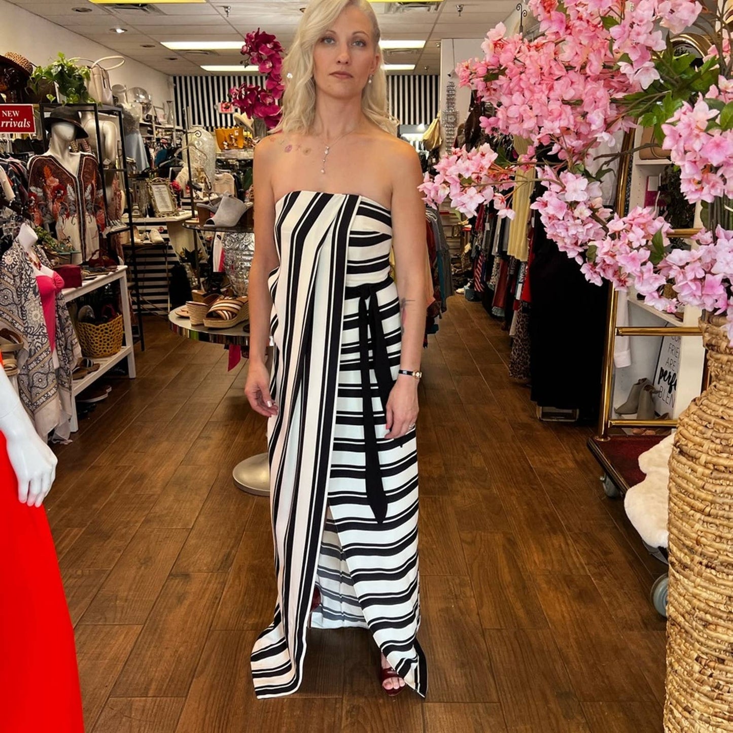Halston Heritage Black & White Strapless Striped Gown NWT