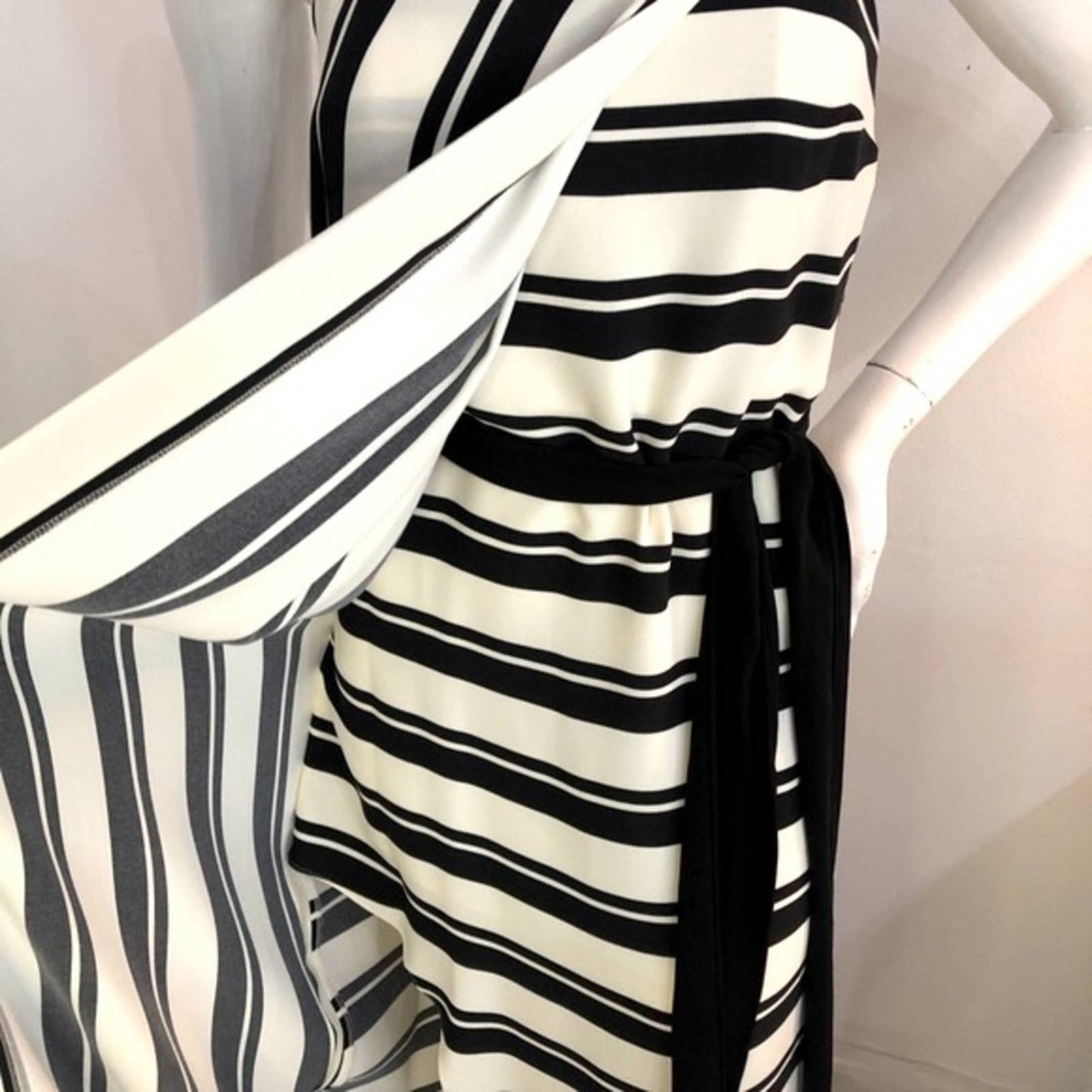 Halston Heritage Black & White Strapless Striped Gown NWT
