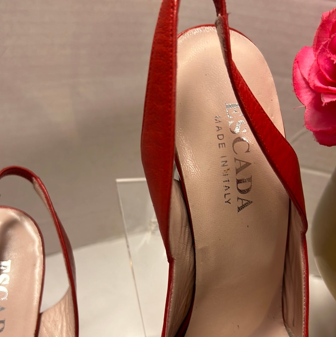 ESCADA Red Square Toe Lucite Heels 7