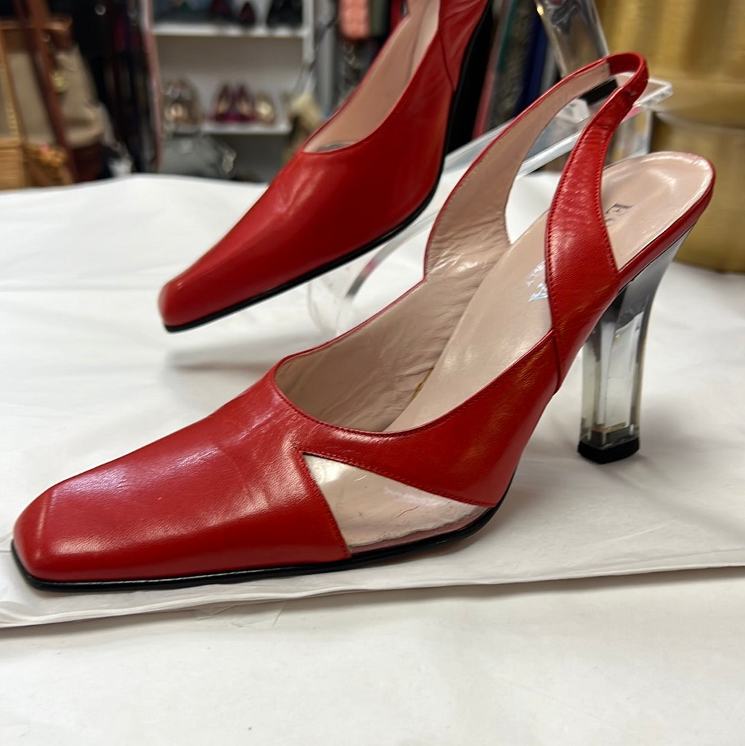 ESCADA Red Square Toe Lucite Heels 7