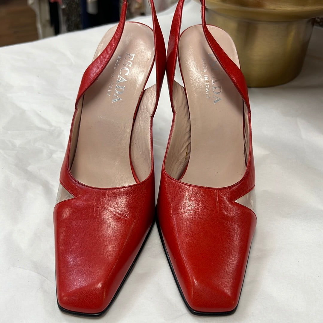 ESCADA Red Square Toe Lucite Heels 7