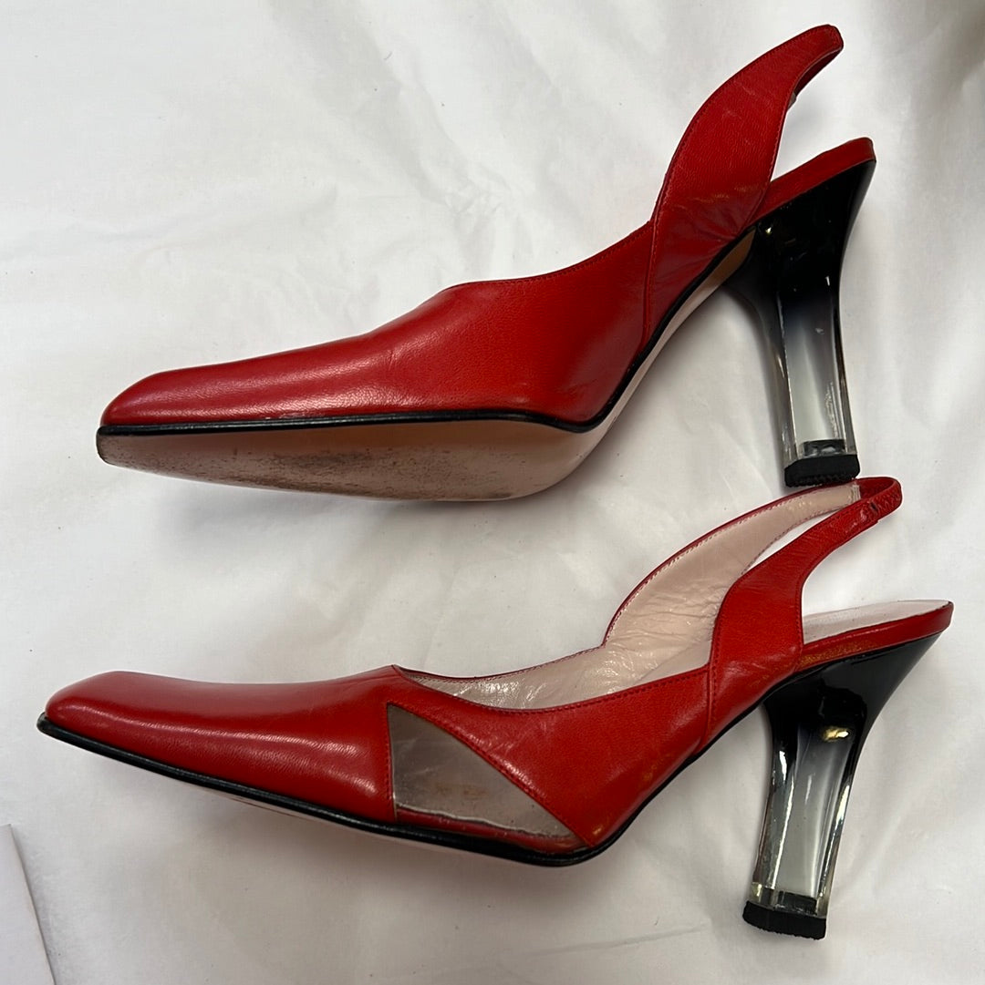 ESCADA Red Square Toe Lucite Heels 7