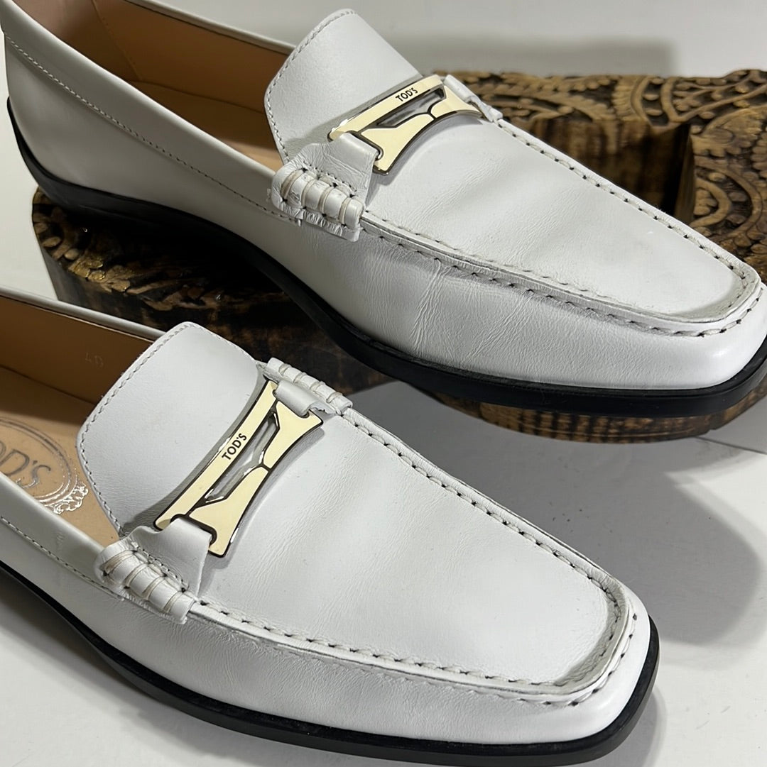 Tods White Leather Drivers Loafers 9 | 40
