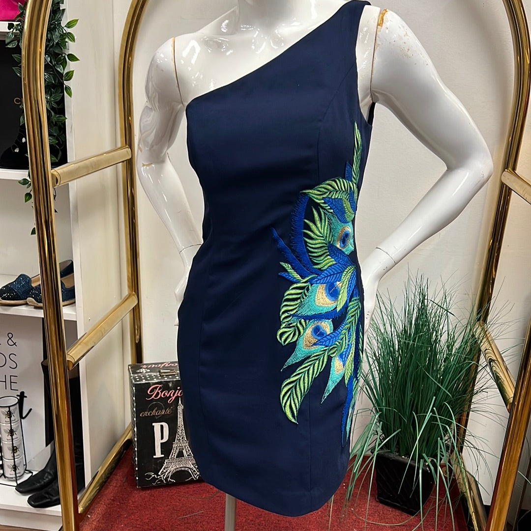 Lilly Pulitzer Navy Single Shoulder Embroidered Jamie Dress 0