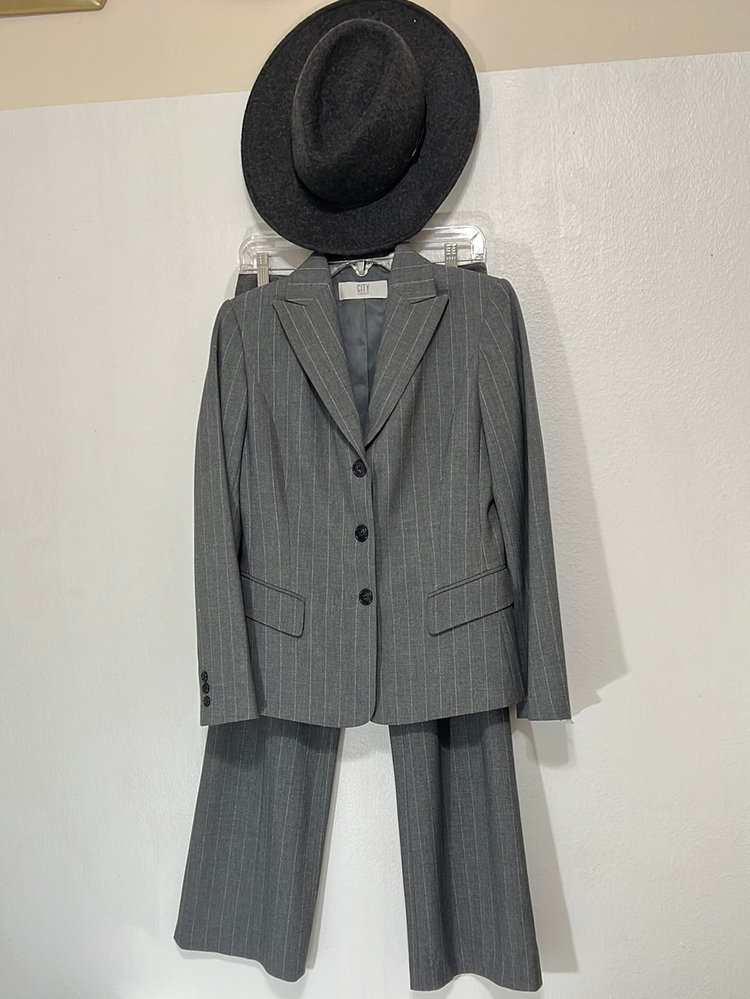 DKNY New York Gray Pinstriped Pantsuit 2