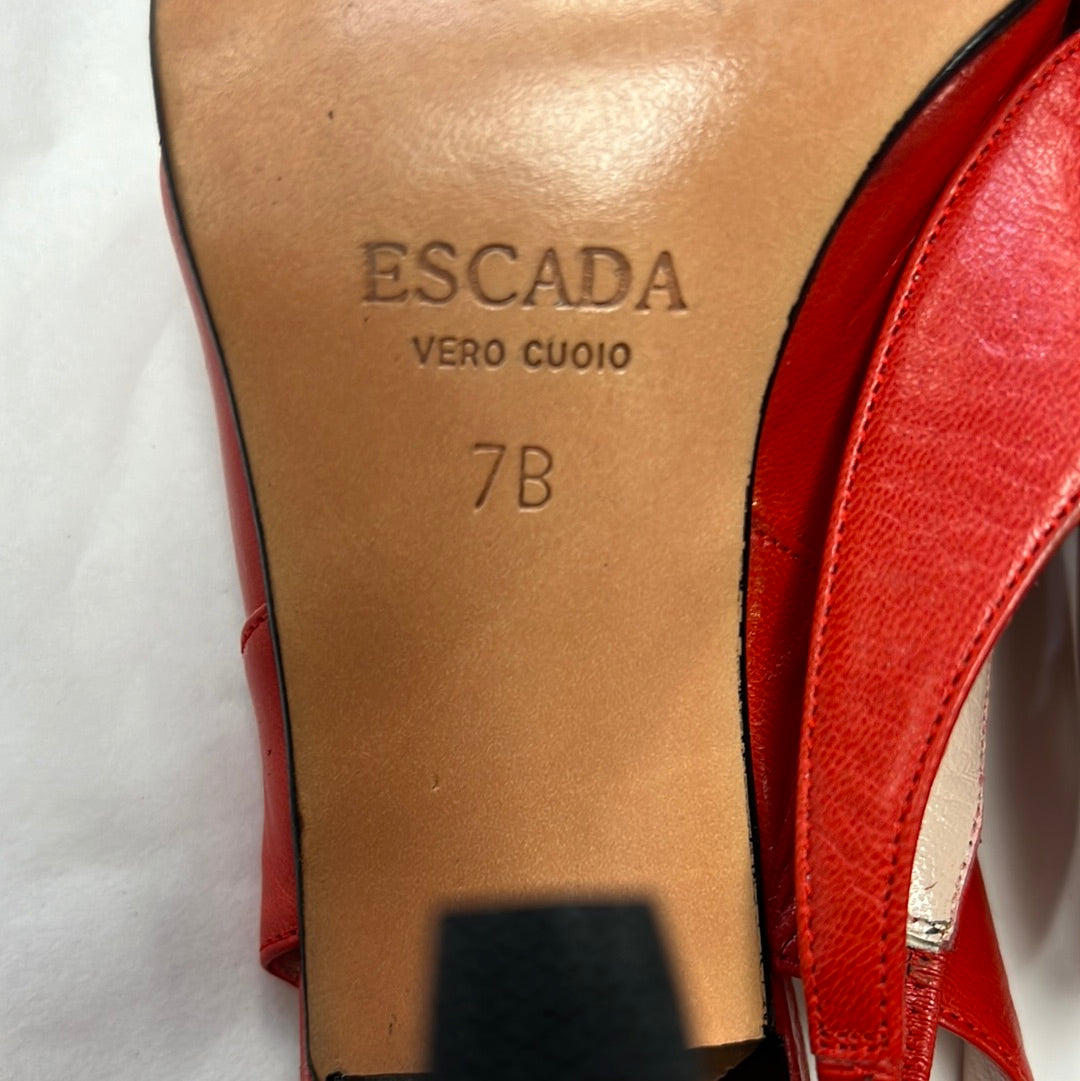 ESCADA Red Square Toe Lucite Heels 7