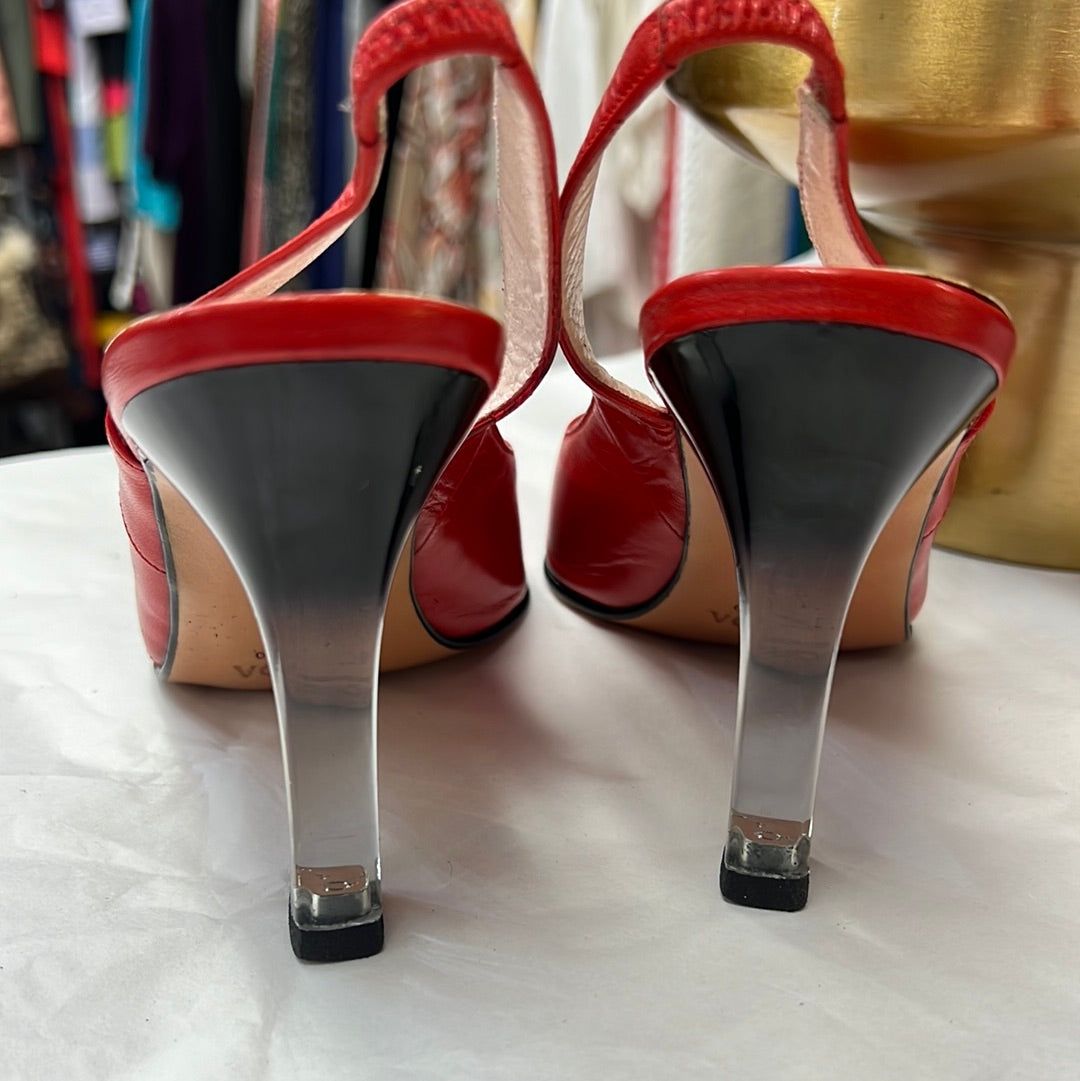 ESCADA Red Square Toe Lucite Heels 7
