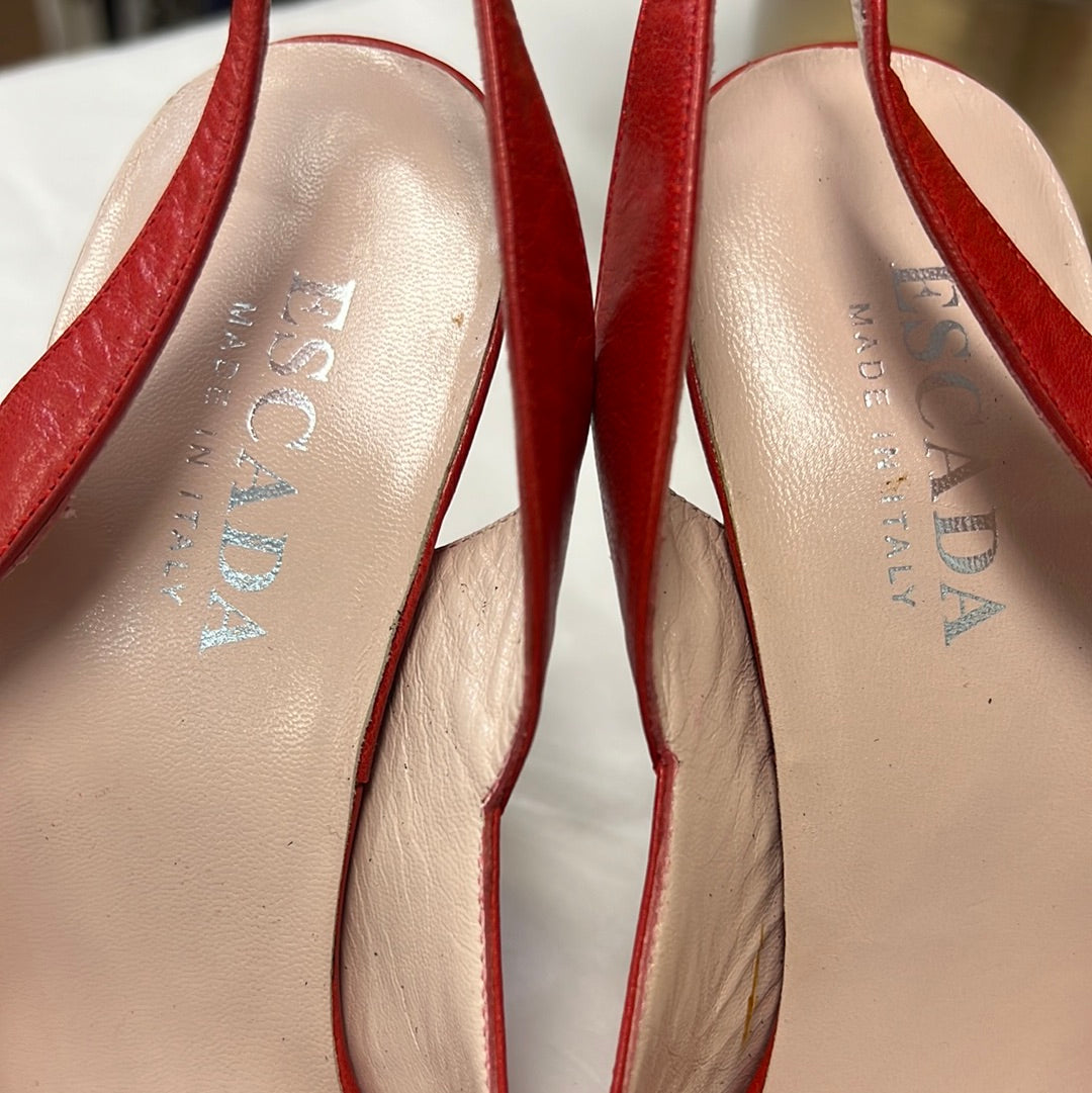 ESCADA Red Square Toe Lucite Heels 7