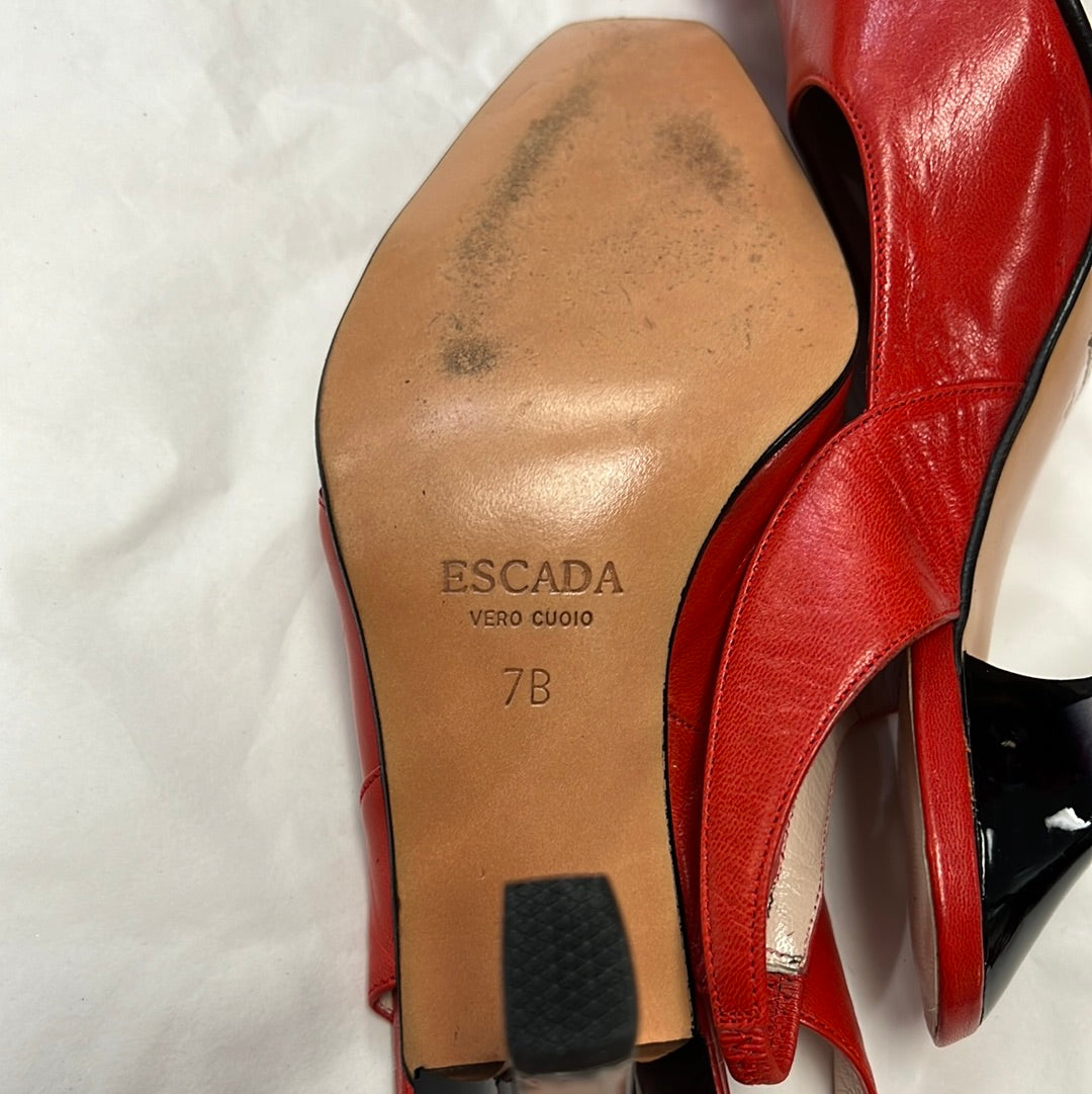 ESCADA Red Square Toe Lucite Heels 7