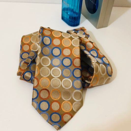 Michael M Kors Men’s Gold & Blue Print Silk Tie